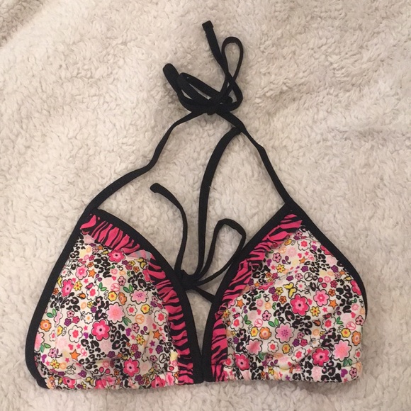 Swimsuit Top Pink and Black Zebra Leopard Floral - Picture 1 of 8
